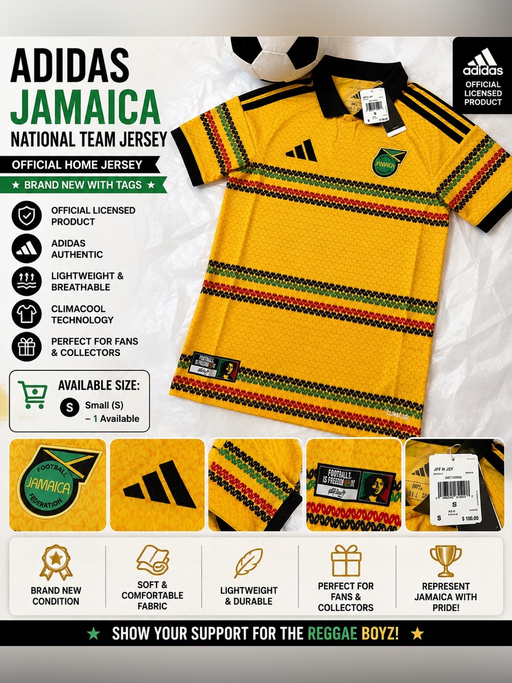 🇯🇲 Adidas Jamaica National Team Home Jersey - official licensed - Picture 8 of 11